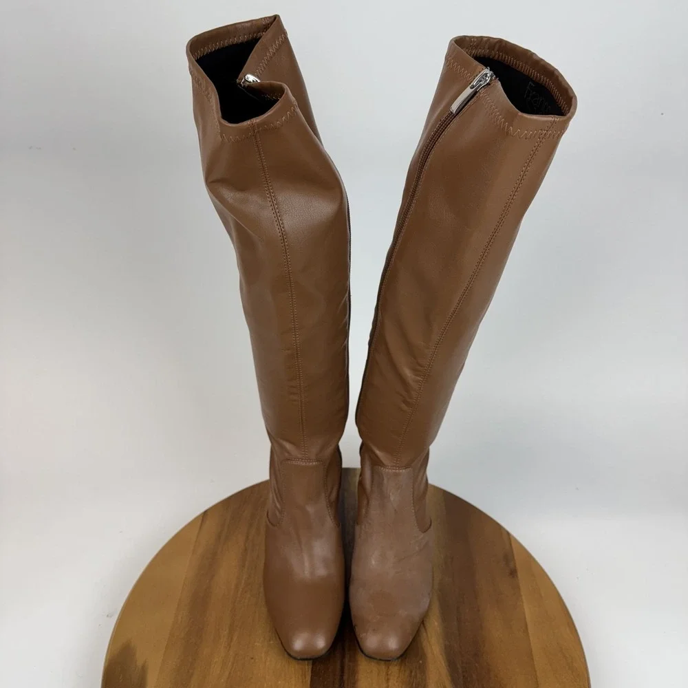Womens New Franco Sarto Talfer Brown Faux Leather‎ Knee High Riding Boots Size 8